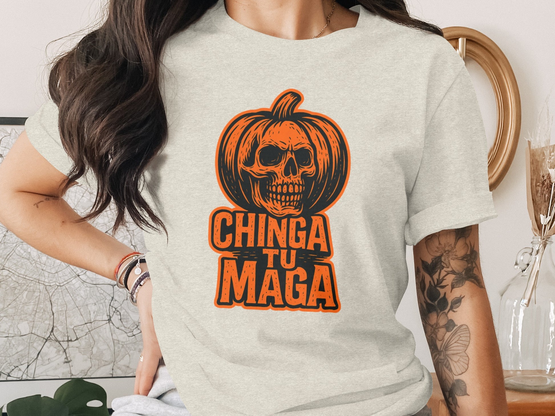 Chinga Tu Maga Pumpkin Skull Graphic Tee product