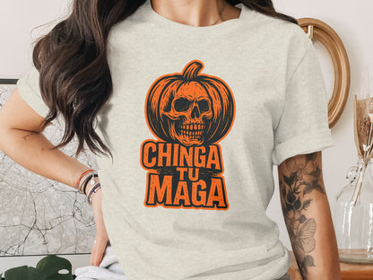 Chinga Tu Maga Pumpkin Skull Graphic Tee product