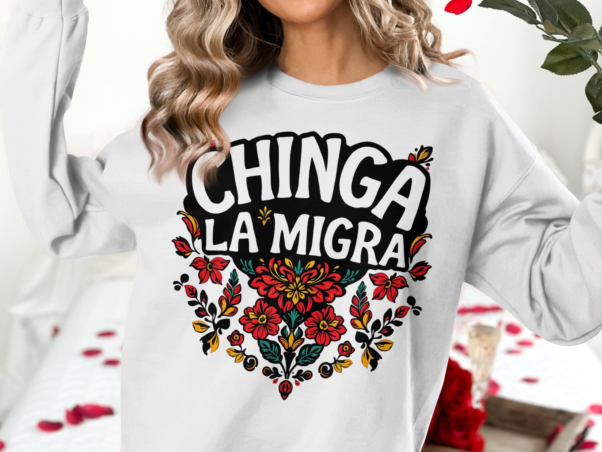Chinga La Migra Floral Design Sweatshirt product