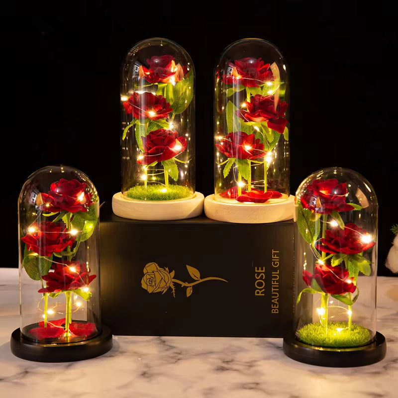 LED Galaxy Three Rose Artificial Flowers - Elegant Wedding Decor and Unique Gift for Valentine's Day and Mother's Day (Battery Not Included) - 1 Piece