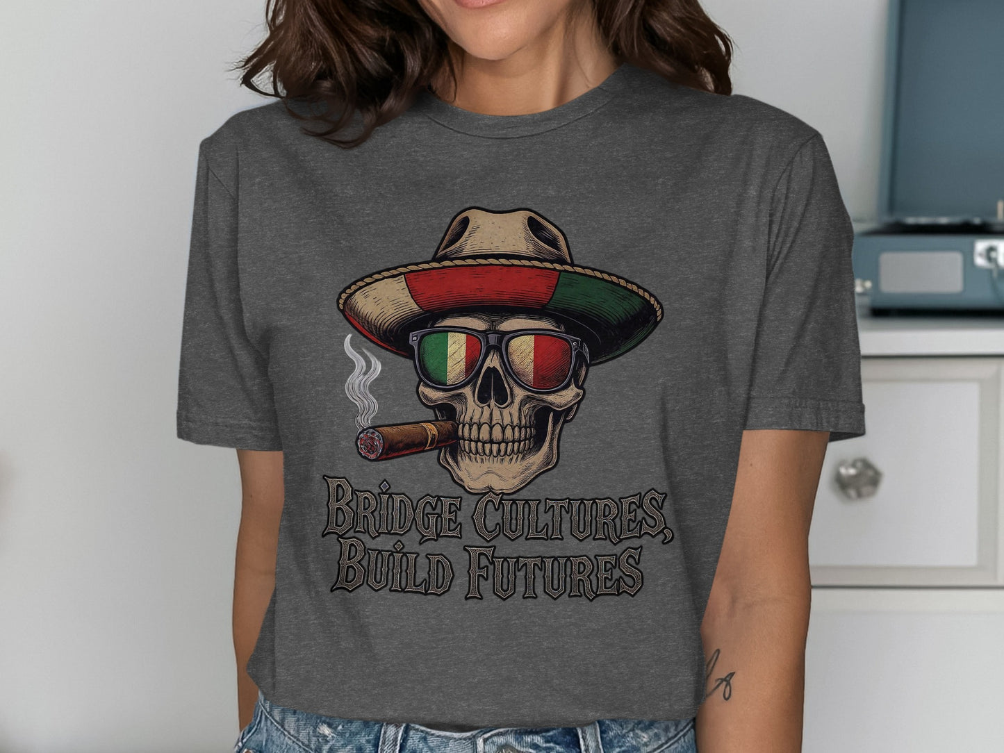Bridge Cultures Build Futures Skull T-Shirt product type