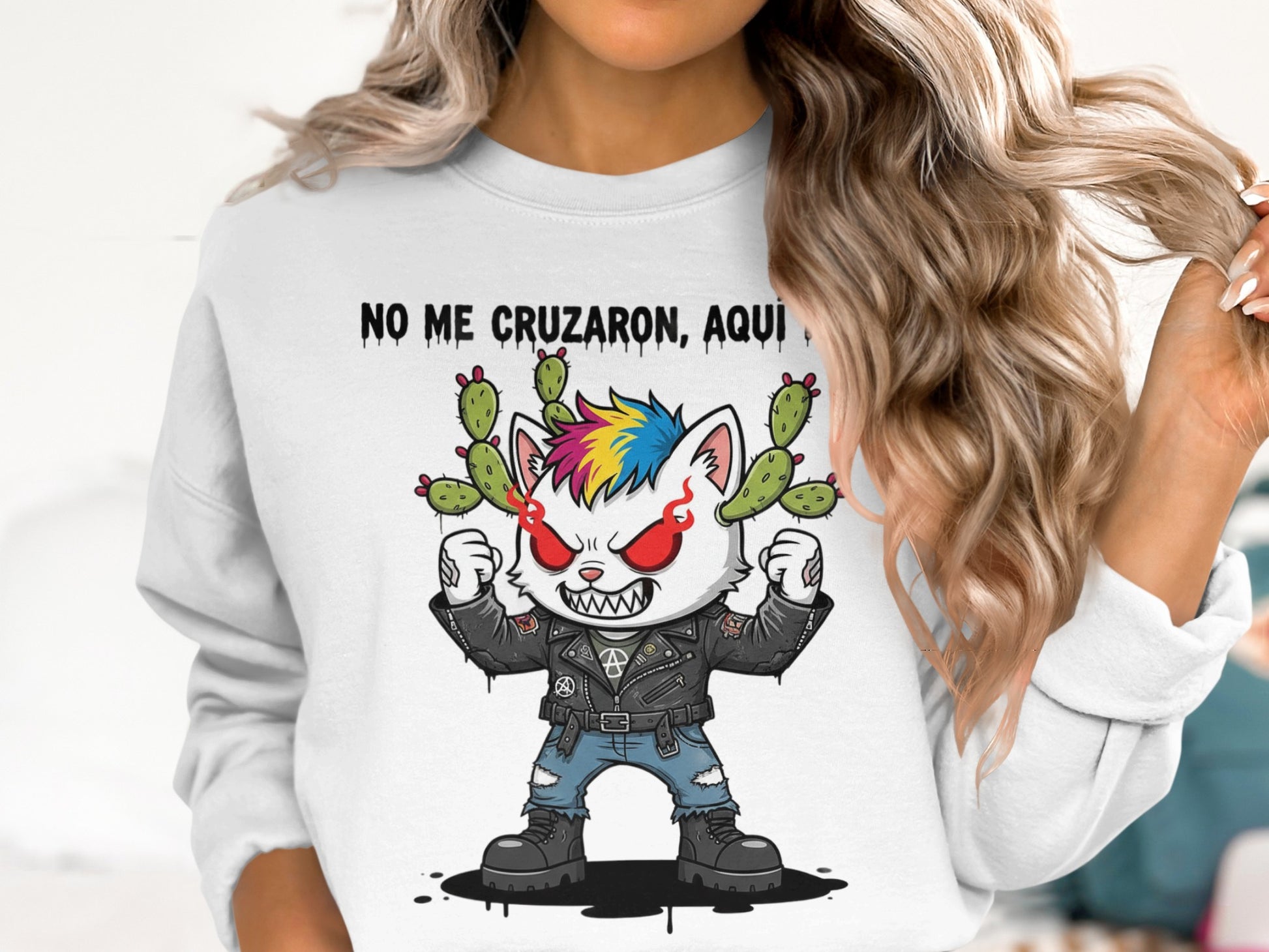No Me Cruzaron Rainbow Punk Kitty Sweatshirt product