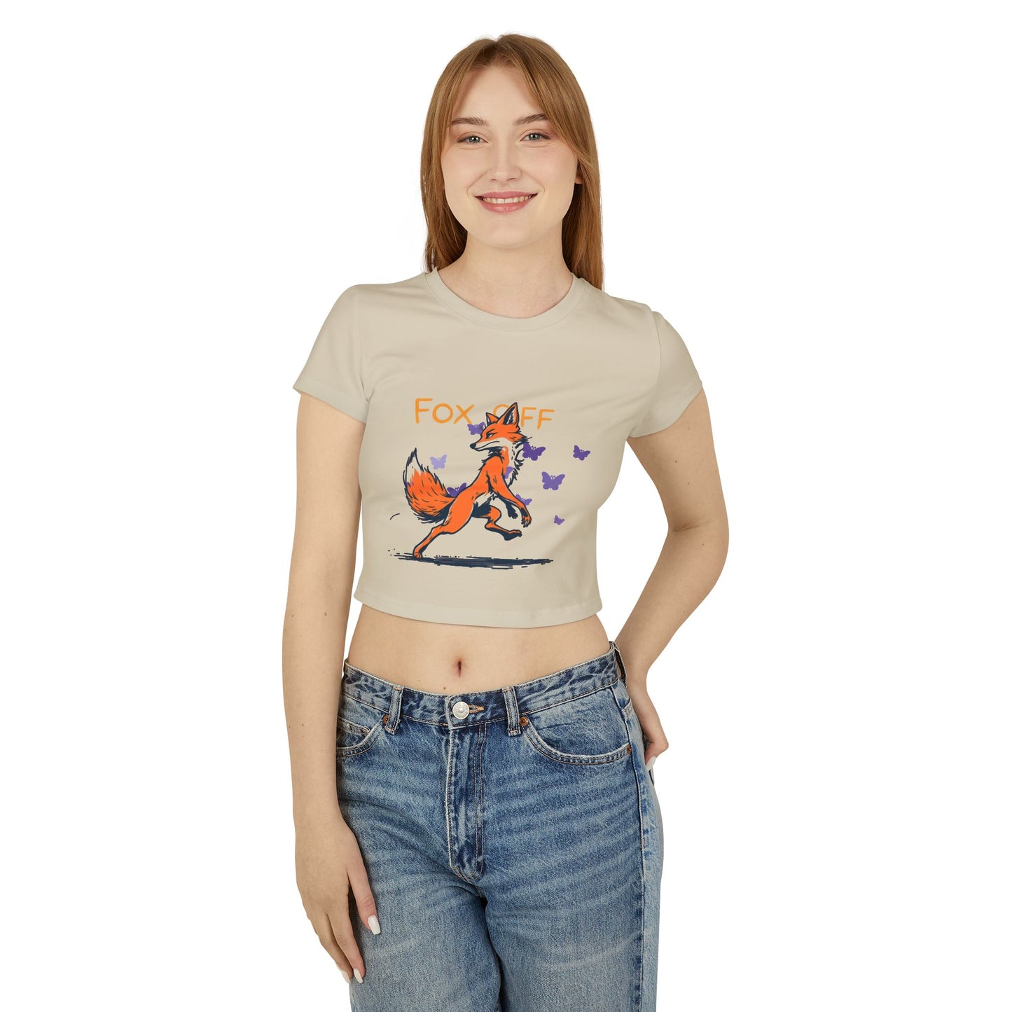 Whimsical Women's Baby Tee - Fox Off Graphic, Cute Cropped T-Shirt, Animal Lover Gift, Casual Summer Top, Trendy Graphic Tee