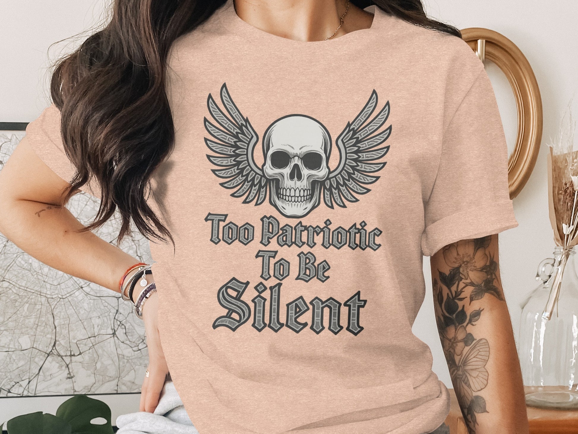 Too Patriotic To Be Silent Skull Wings T-Shirt