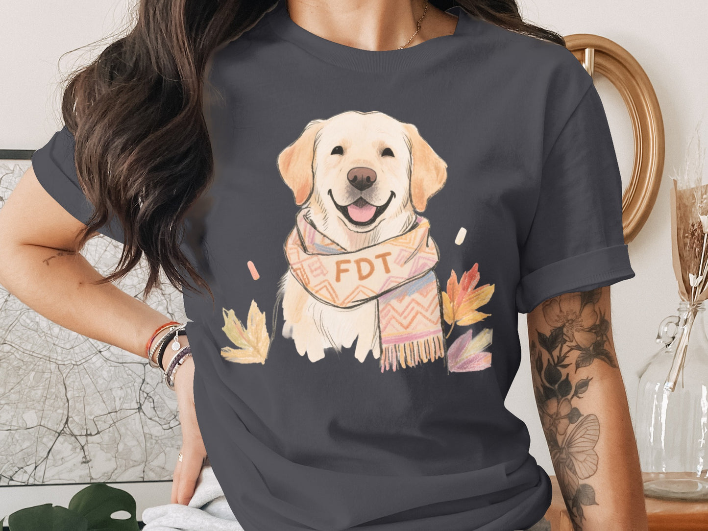 Cute Dog Illustration with Cozy Scarf Shirt