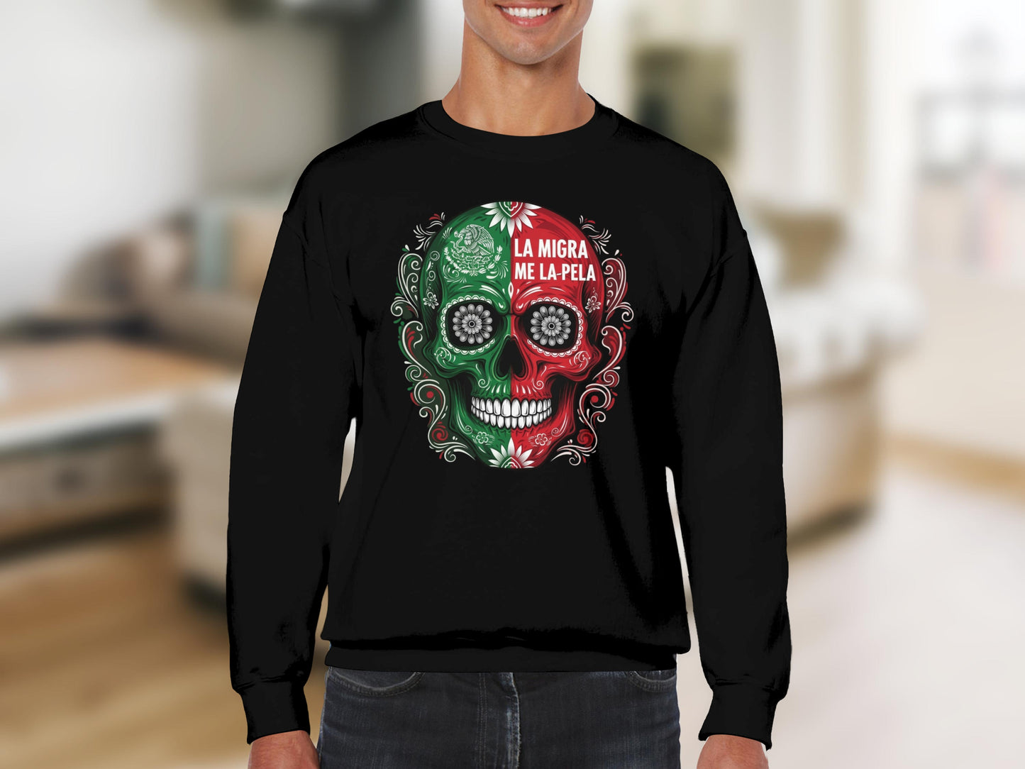 La Migra Me La Pela Skull Design Long Sleeve Shirt Product