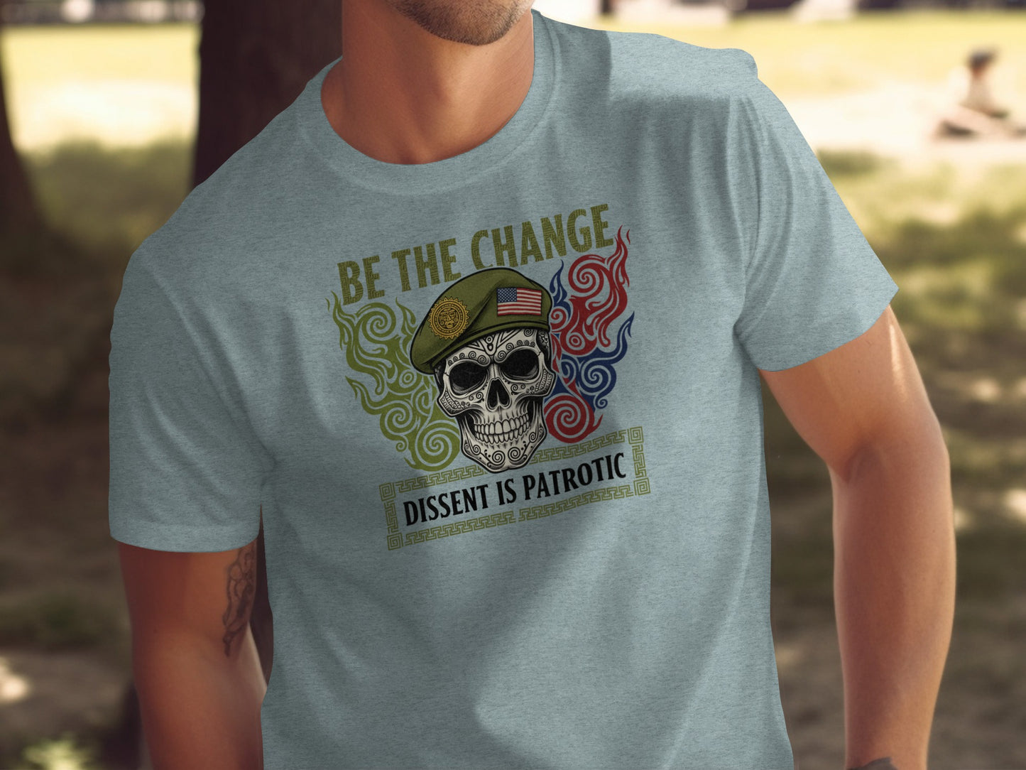 Be The Change Dissent Is Patriotic Skull T-Shirt