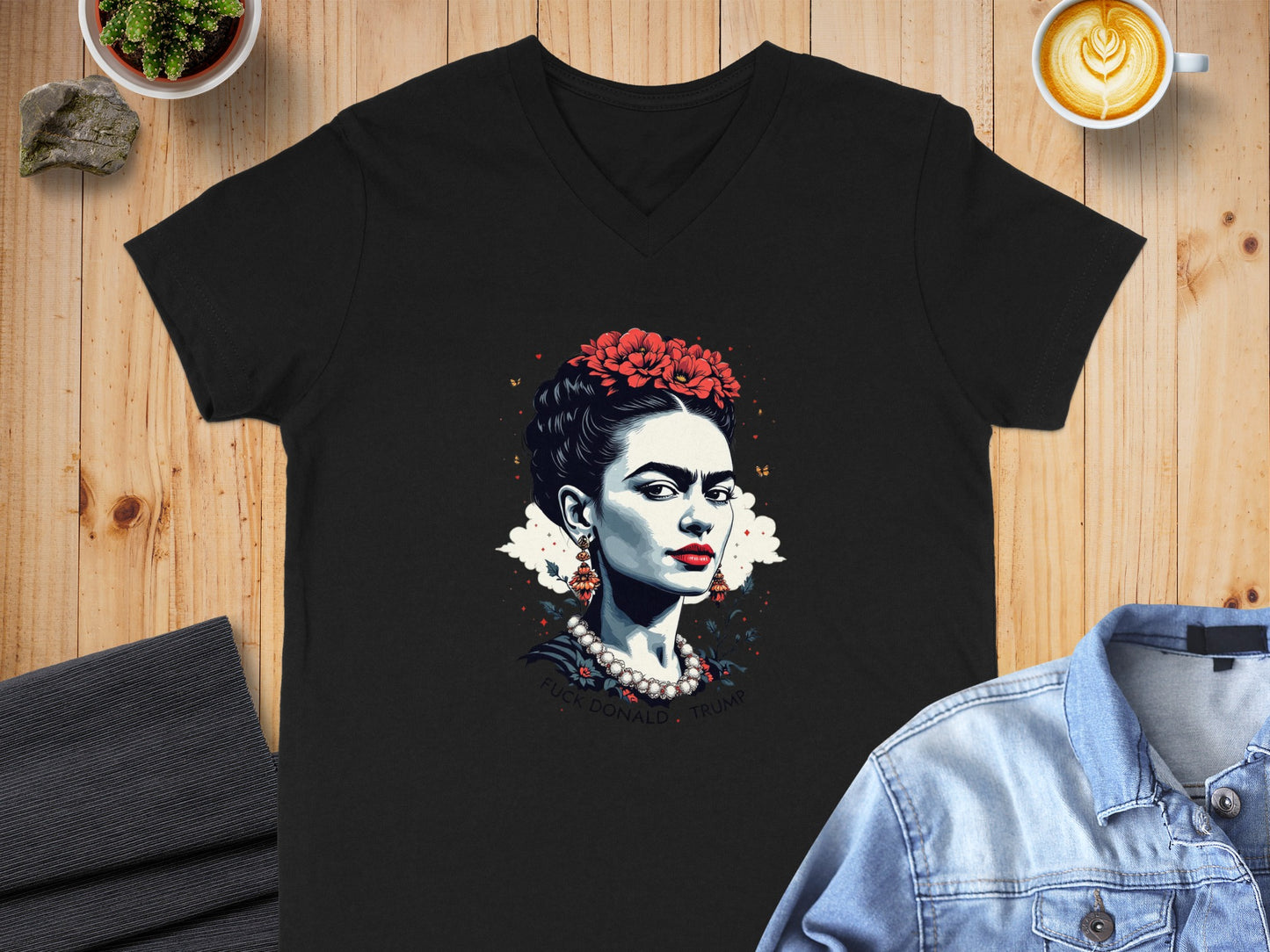 Frida Kahlo Graphic Black V Neck Short Sleeve T Shirt product