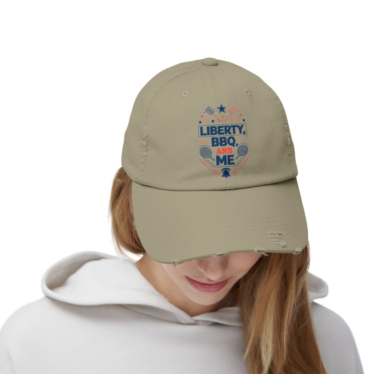 Liberty BBQ Unisex Distressed Cap - Perfect for Summer Grilling and Independence Day Celebrations