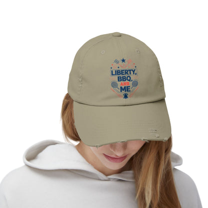 Liberty BBQ Unisex Distressed Cap - Perfect for Summer Grilling and Independence Day Celebrations