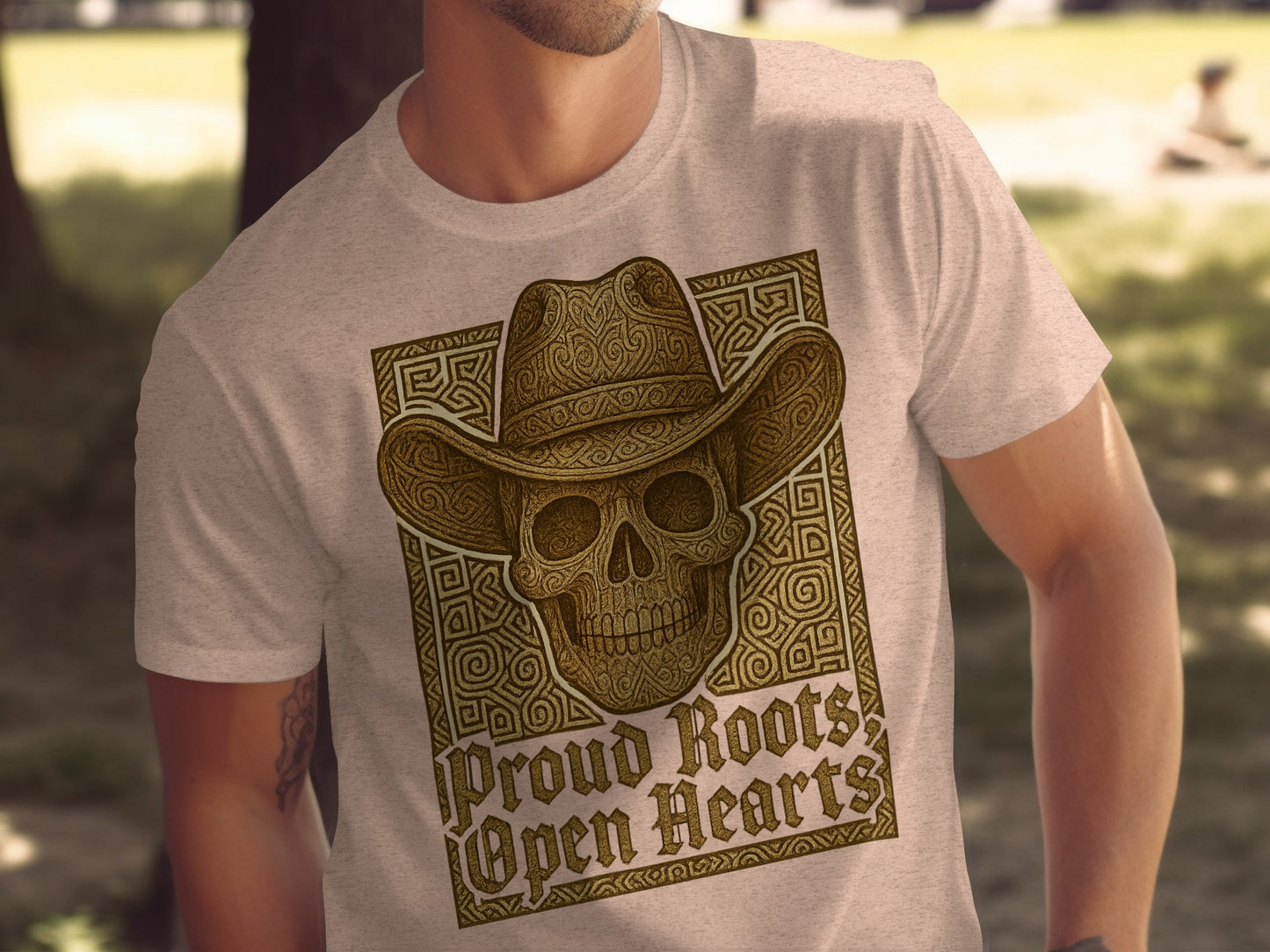 Proud Roots Open Hearts Skull Design T-Shirt
