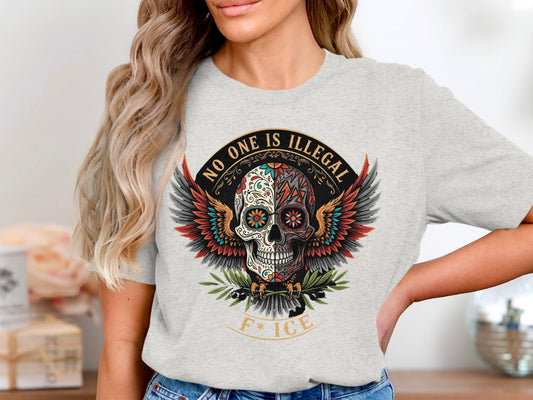 No One is Illegal F* ICE Skull Design T-shirt product