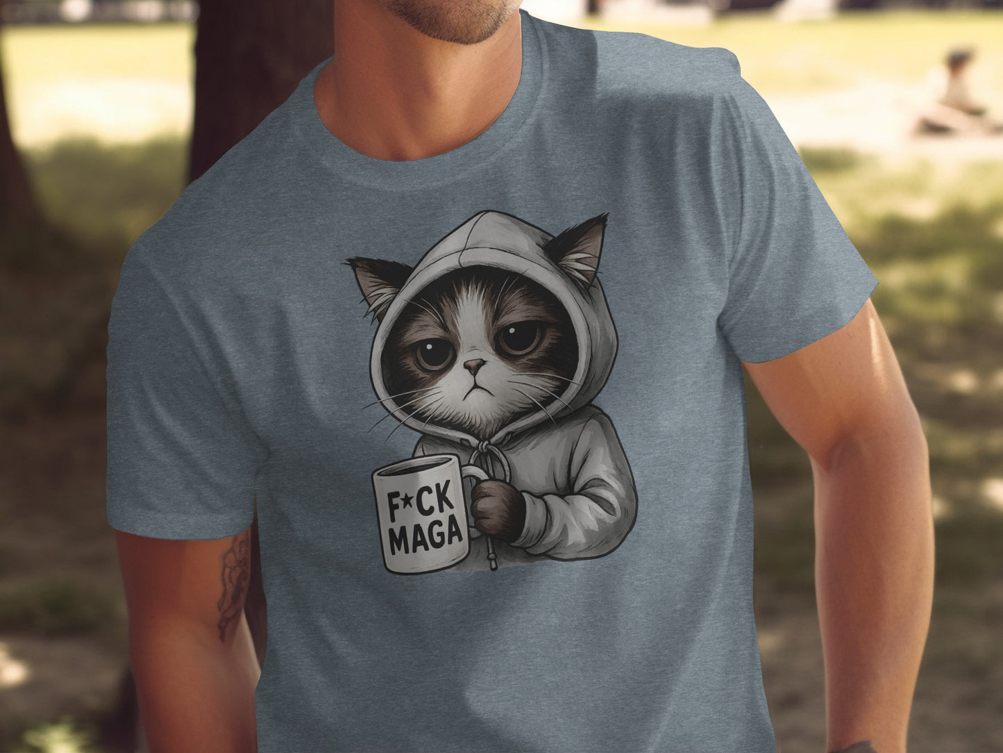 Cute Cat with Mug F*ck Maga Graphic T-shirt