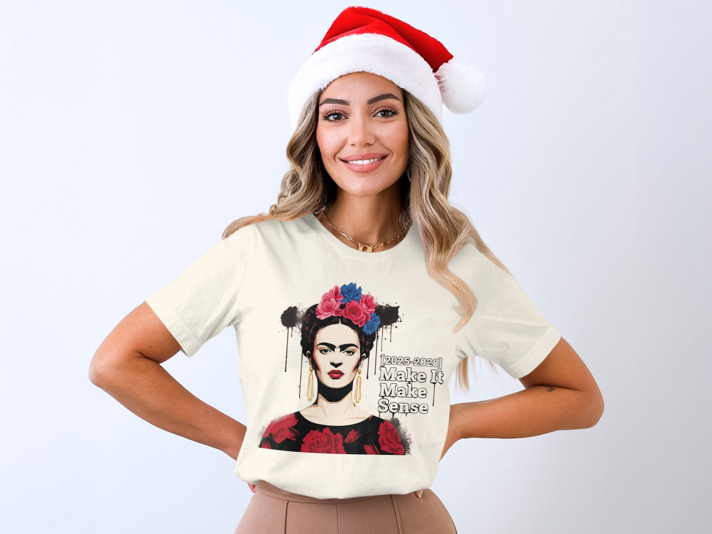 Frida Kahlo Christmas Hat Graphic Tee