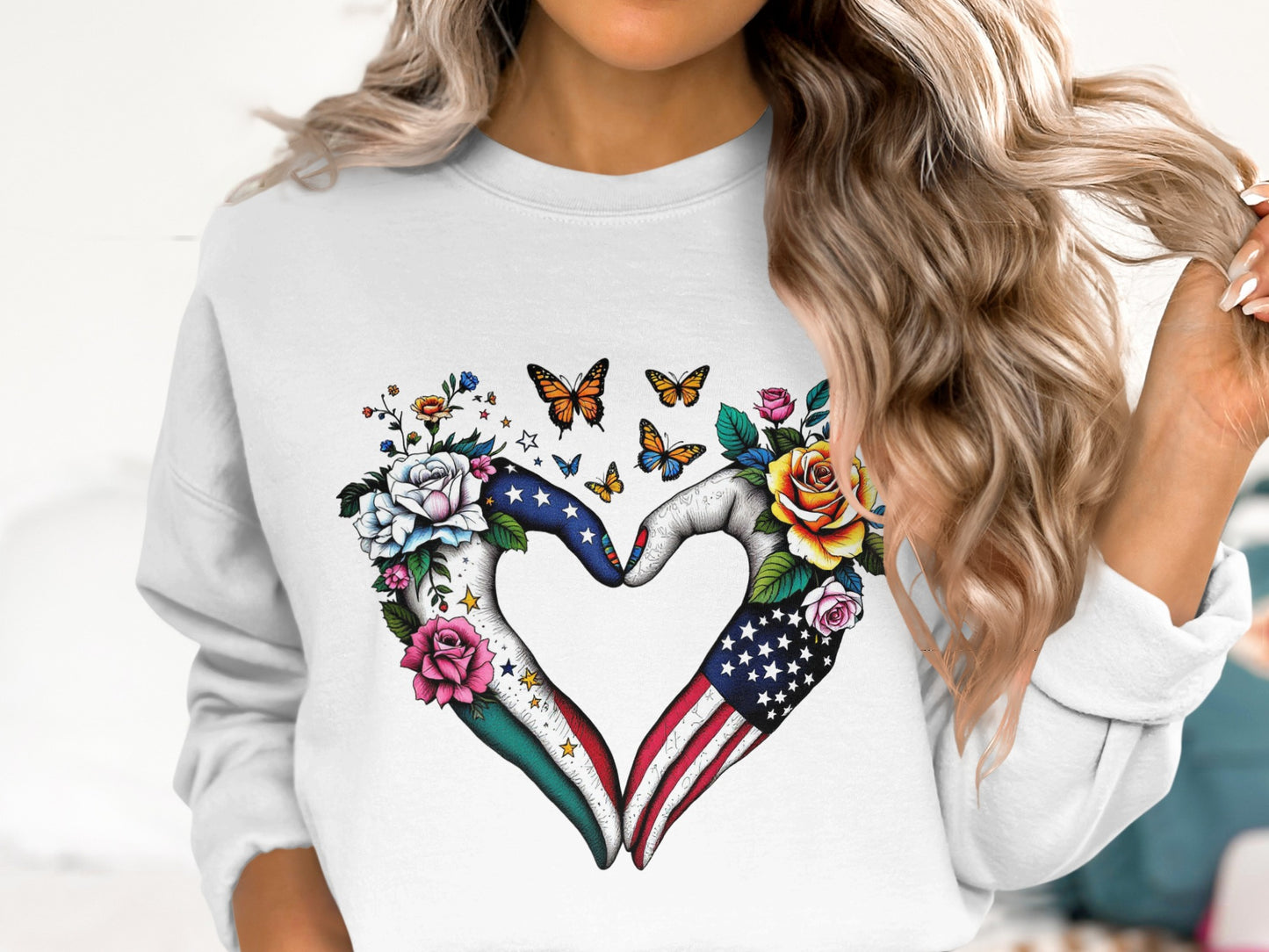 American Flag Heart Floral Design Women's Sweatshirt Product