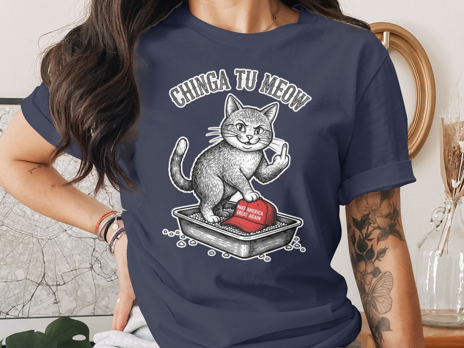 Cat Middle Finger 'CHINGA TU MEOW' Red Hat Litter Box product type