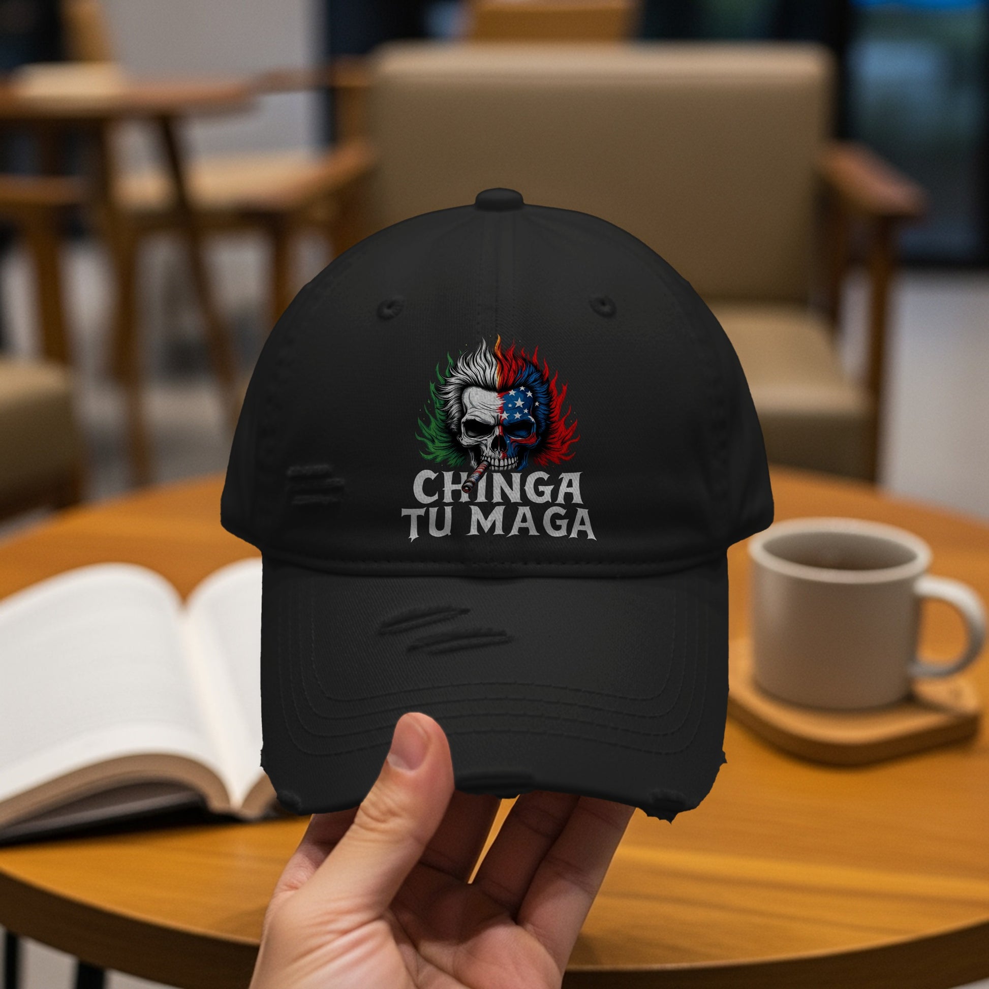CHINGA TU MAGA Embroidered Distressed Dad Cap product