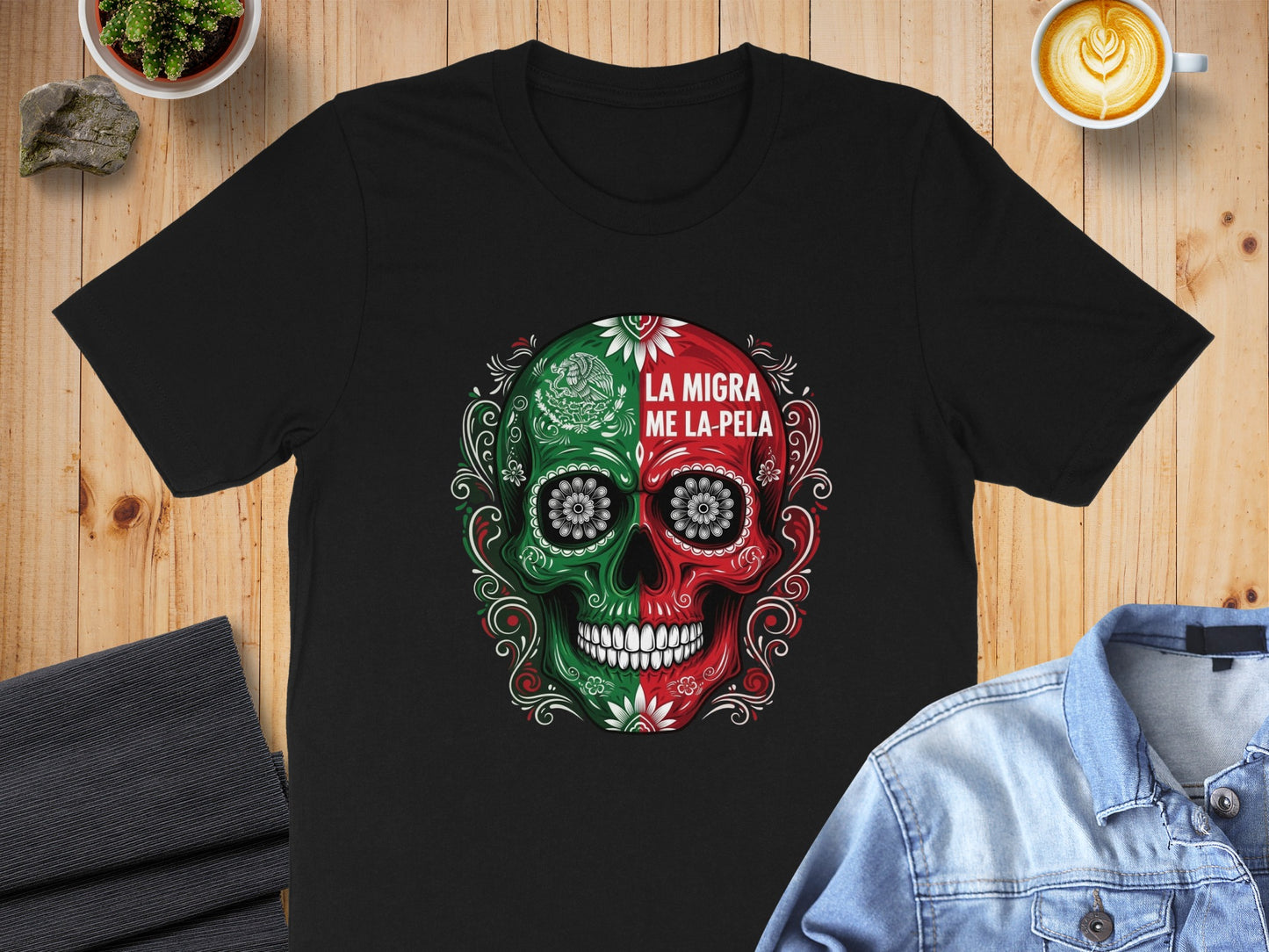La Migra Me La Pela Skull Design Graphic Tee product type