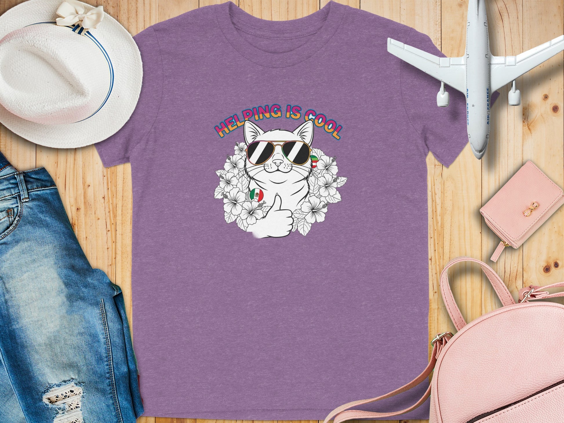 Helping Is Cool Thumbs Up Sunglasses Cat T-Shirt