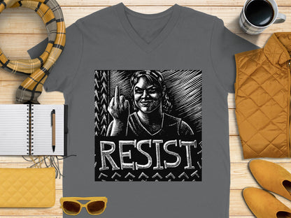 Resist Graphic V-Neck Tee Shirt for Activists
