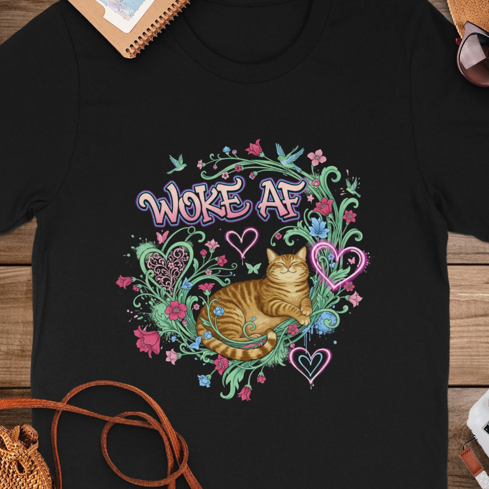 Woke AF Cat with Floral and Heart Design Product