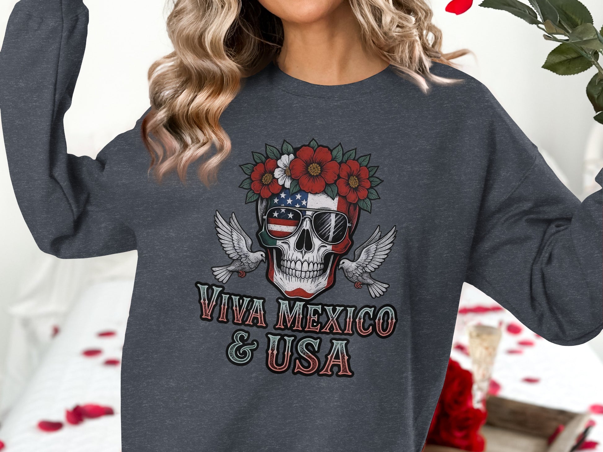 Viva Mexico and USA Skull Graphic Sweatshirt product
