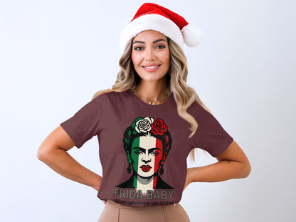 Festive Santa Hat Frida Kahlo Graphic Tee
