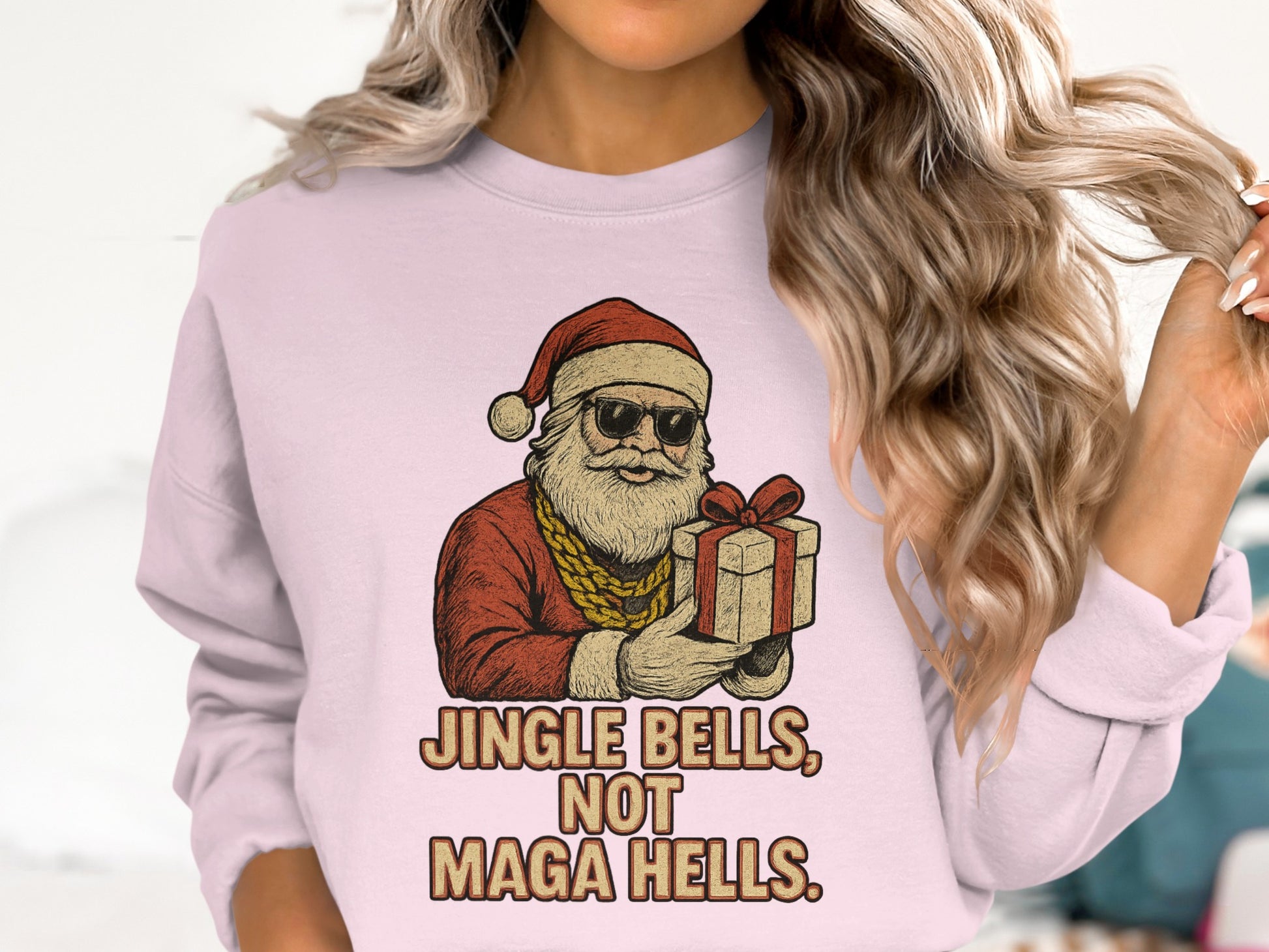 Jingle Bells Not Maga Hells Sweater Festive Theme