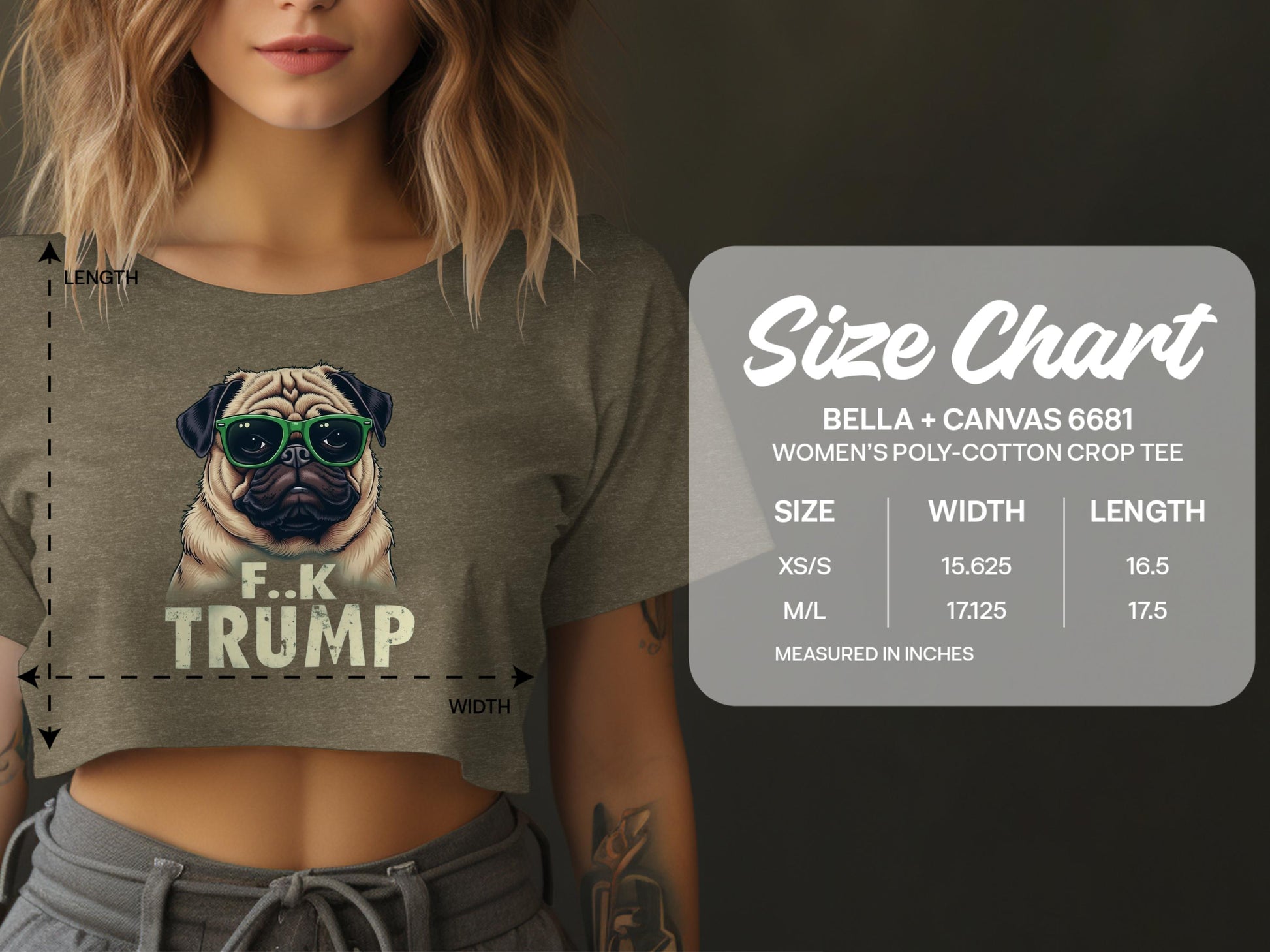 F K Trump Pug Print Women's Poly-Cotton Crop Tee product