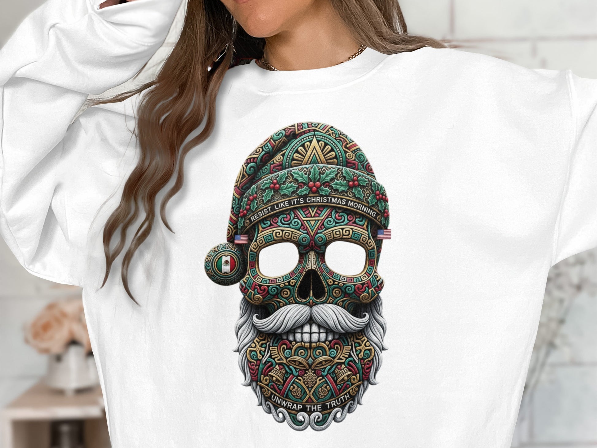 Intricate Christmas Skull Designed Sweatshirt