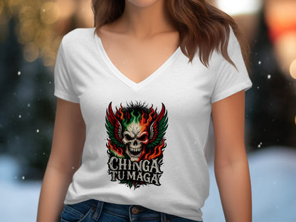Chinga Tu Maga Graphic V-Neck Tee Shirt product