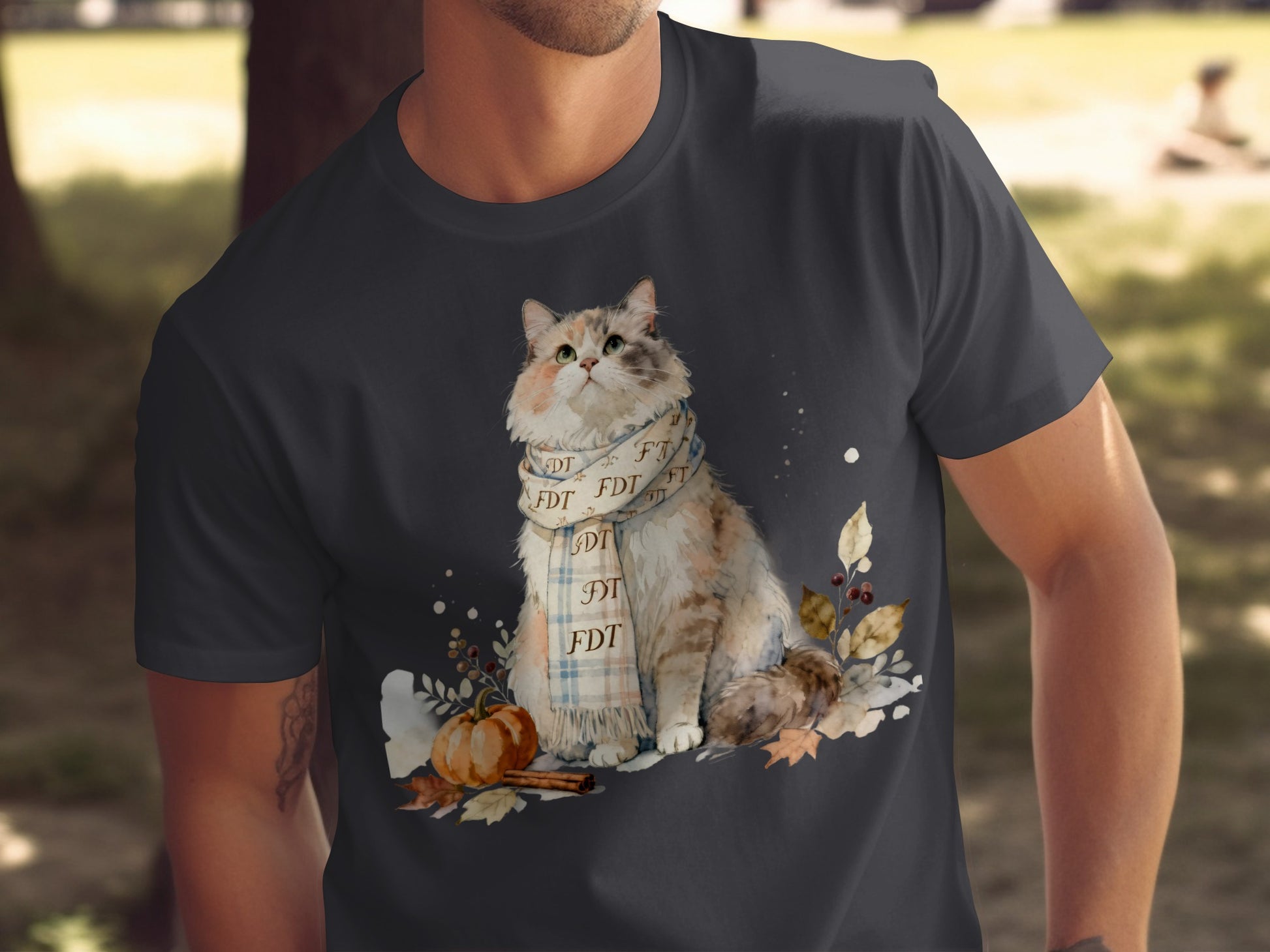 Cozy Sweater Wearing Cat Autumn Graphic Shirt