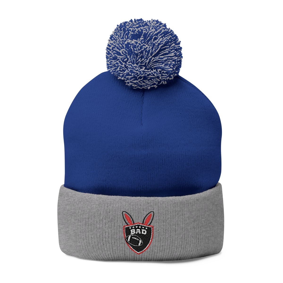 Stylish Blue and Grey Beanie with Logo Design Hat