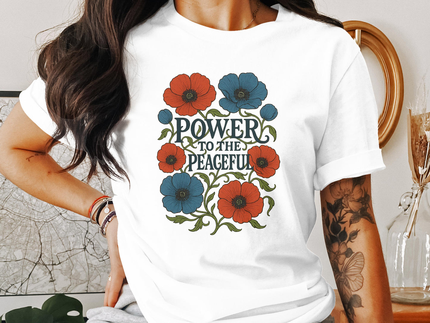 Power to The Peaceful Floral Graphic Tee product