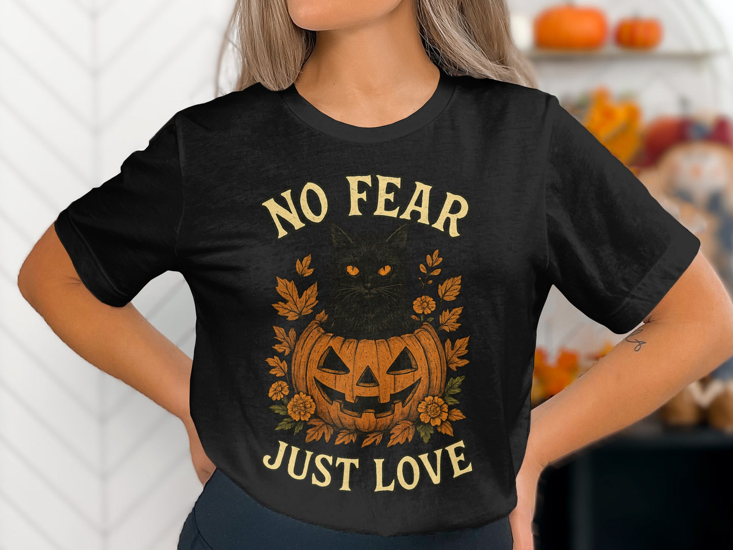No Fear Just Love Halloween Cat T-Shirt product type