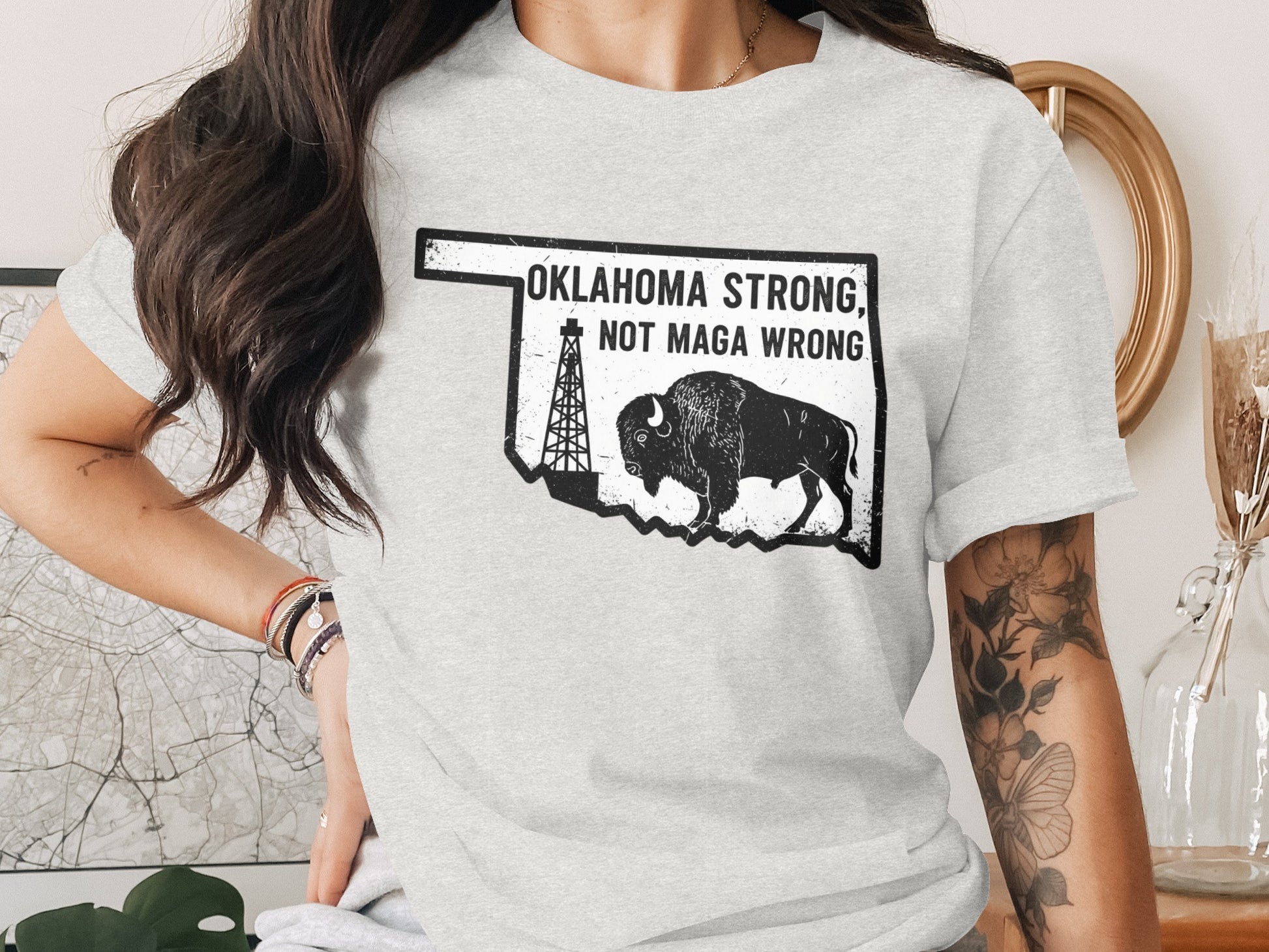 Oklahoma Strong Not Maga Wrong Outline T-Shirt product