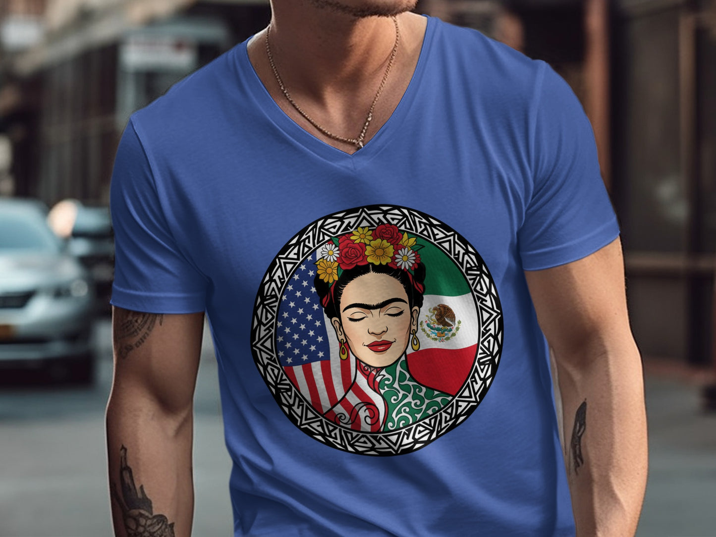 Frida Kahlo American Mexican Flags Art T-shirt