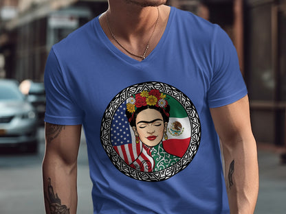 Frida Kahlo American Mexican Flags Art T-shirt