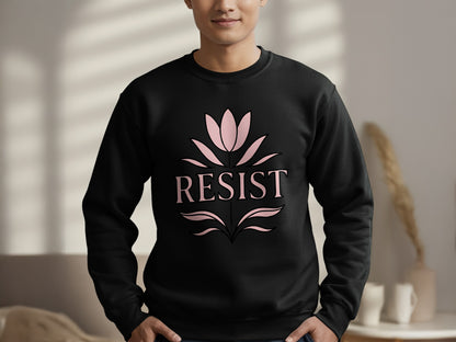 Resist Lotus Flower Design on Black Sweatshirt product