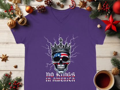 No Kings in America Patriotic Skull Graphic Shirt