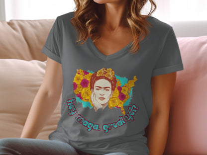 Frida Inspired Colorful Floral Graphic Tee Product