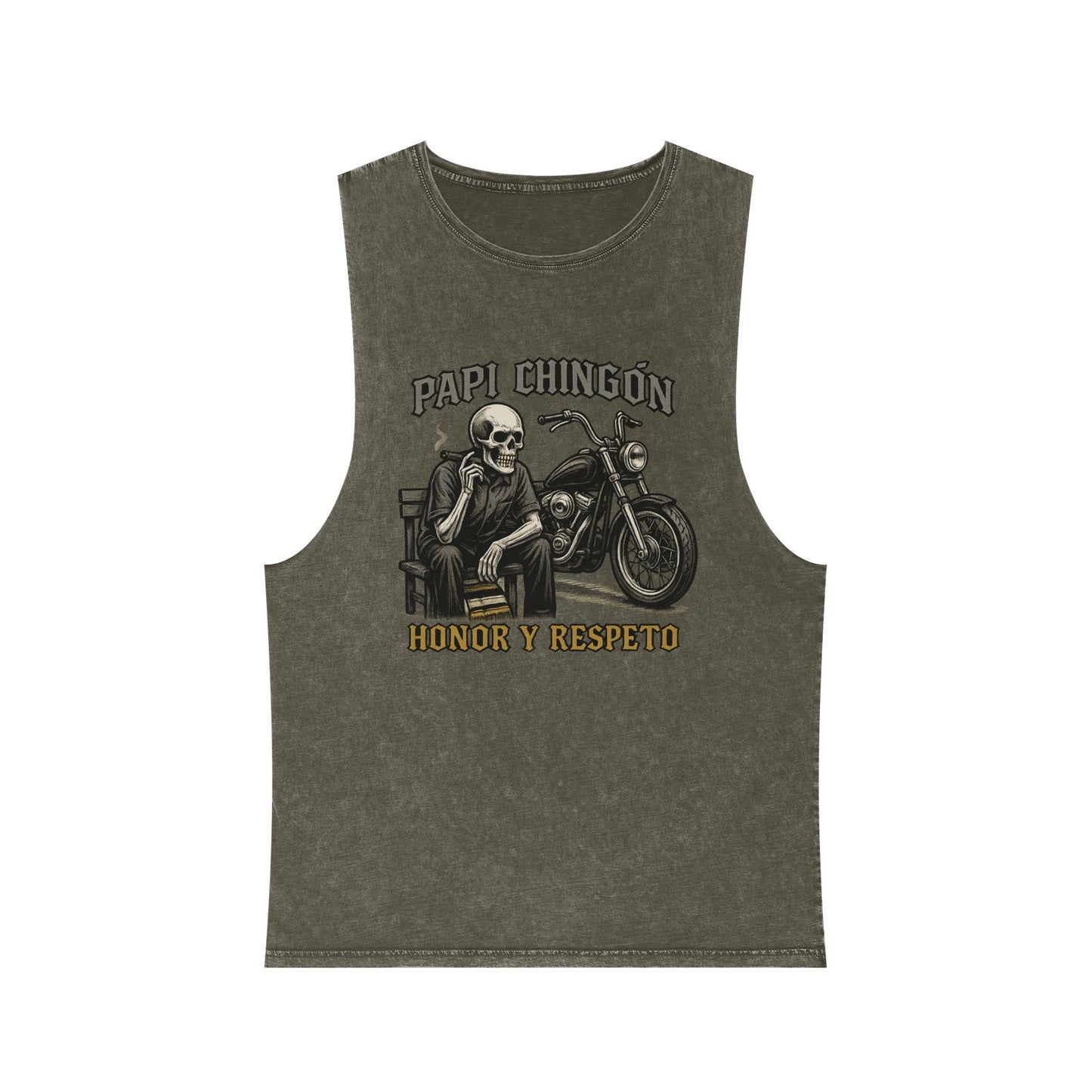 Unisex Stonewash Tank Top - Papi Chingón Skull Design, Casual Summer Wear, Motorcycle Lover Gift, Festival Outfit, Street Style