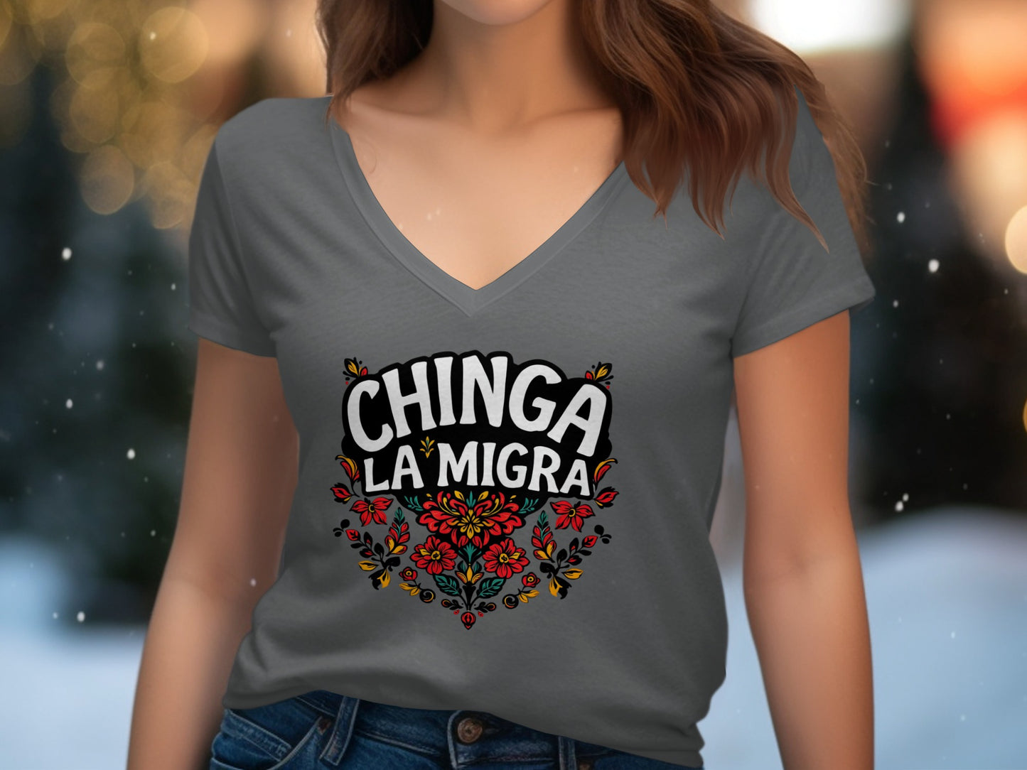 Chinga La Migra Floral Graphic Design Shirt product
