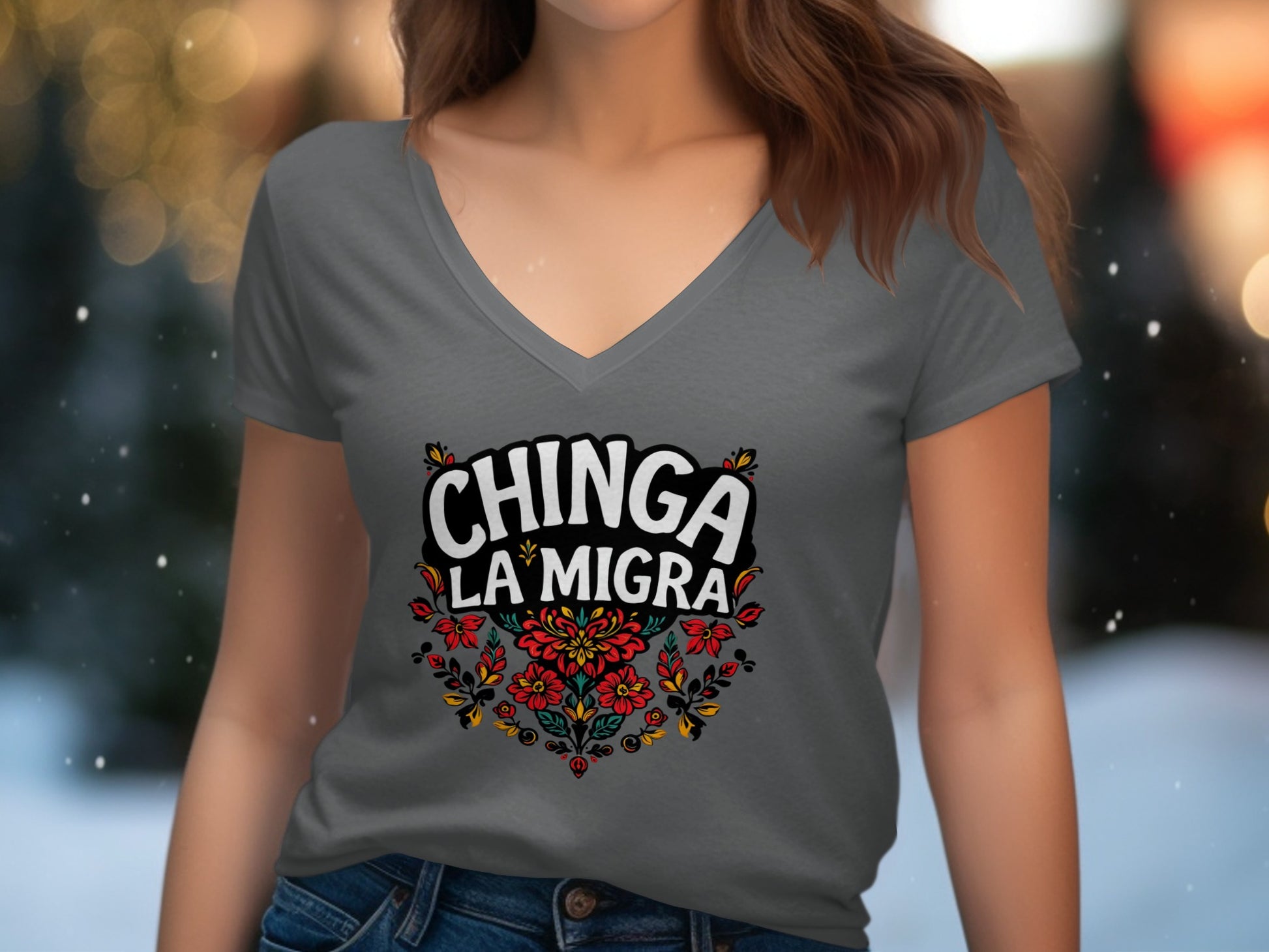 Chinga La Migra Floral Graphic Design Shirt product