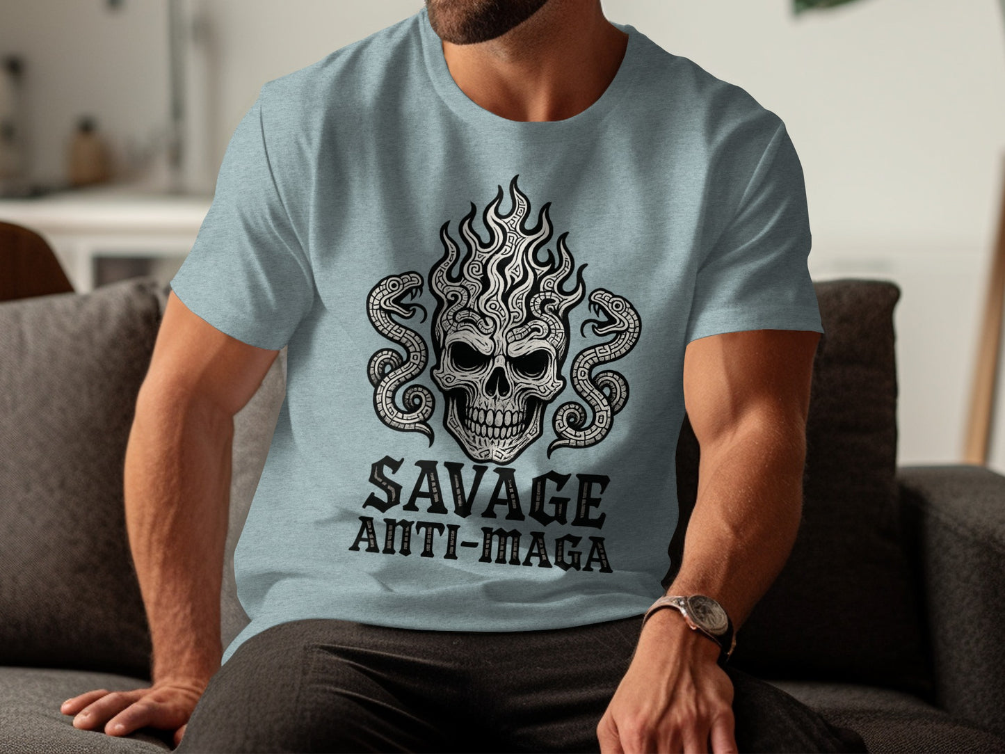 Savage Anti-MAGA Skull and Snake Design Shirt