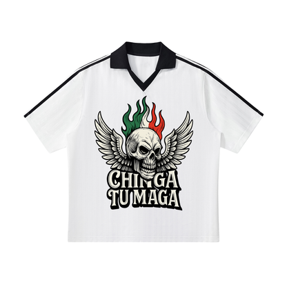 Chinga Tu Maga Contrast Collar Striped Soccer Jersey