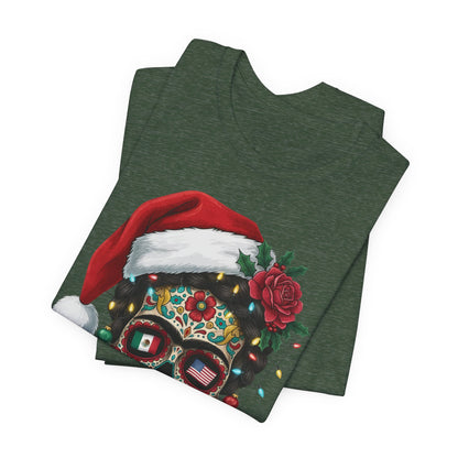 Christmas Sugar Skull T-Shirt — "Merry Resistance to All" Holiday Tee