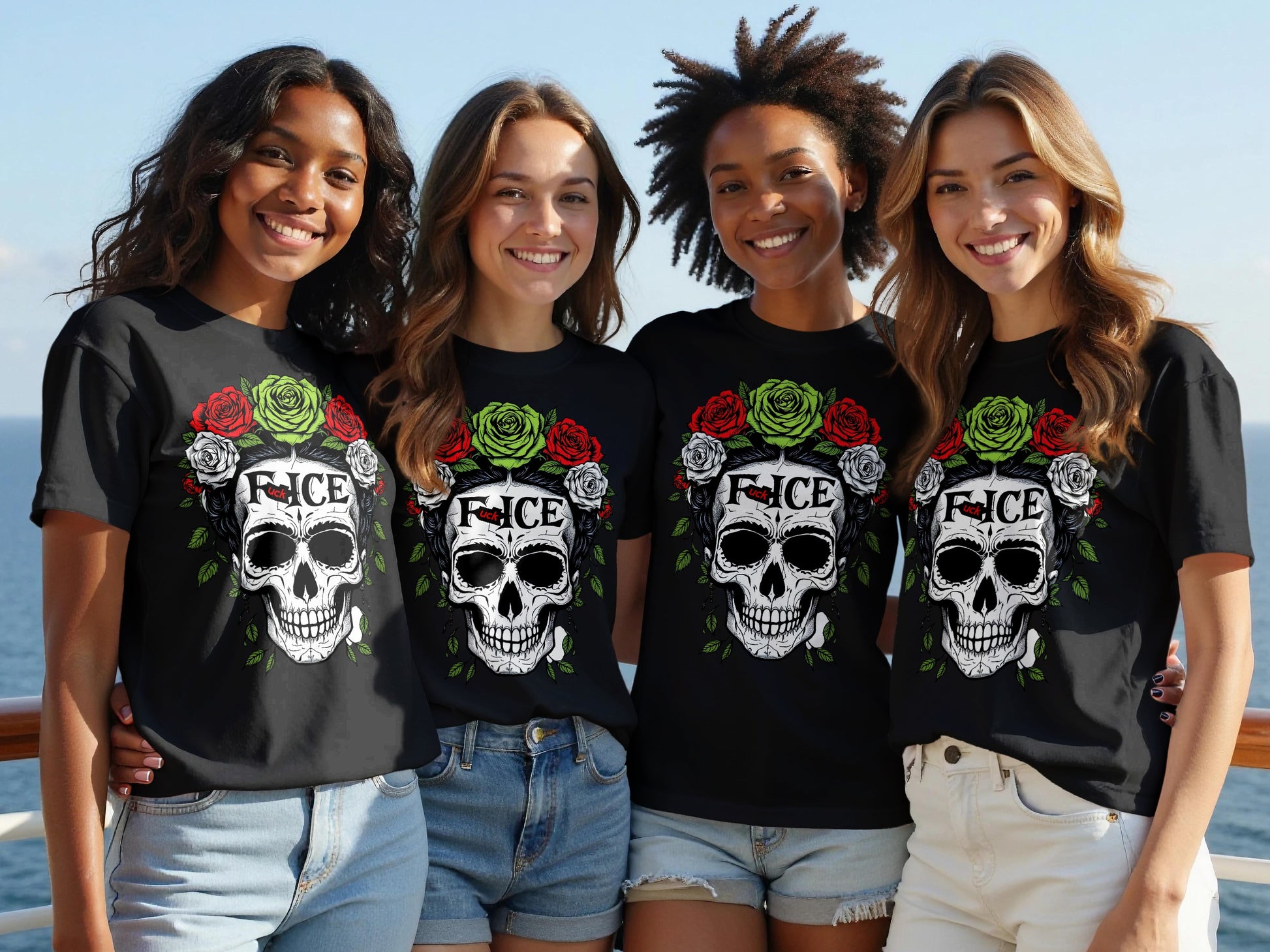 Colorful Skull and Rose Design Short Sleeve T-Shirt product