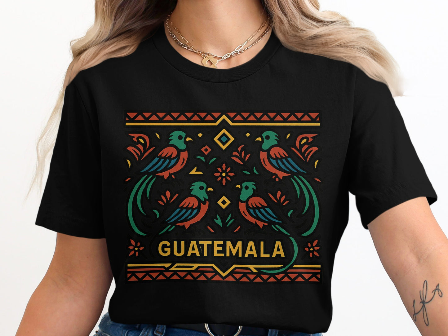 Guatemala Colorful Bird Art Black T-Shirt product