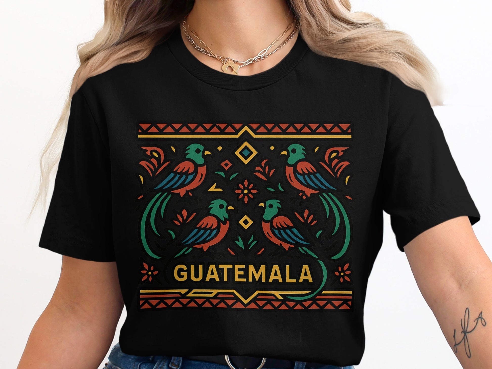 Guatemala Colorful Bird Art Black T-Shirt product
